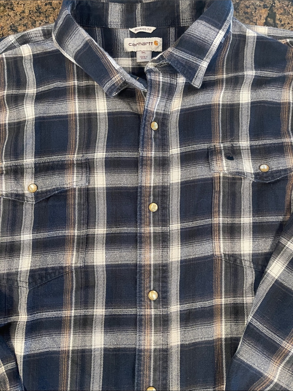 Carhartt Men's Navy, White & Brown Plaid Button-Down Shirt